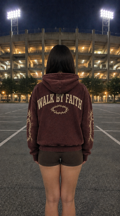 WALK BY FAITH back print, maroon