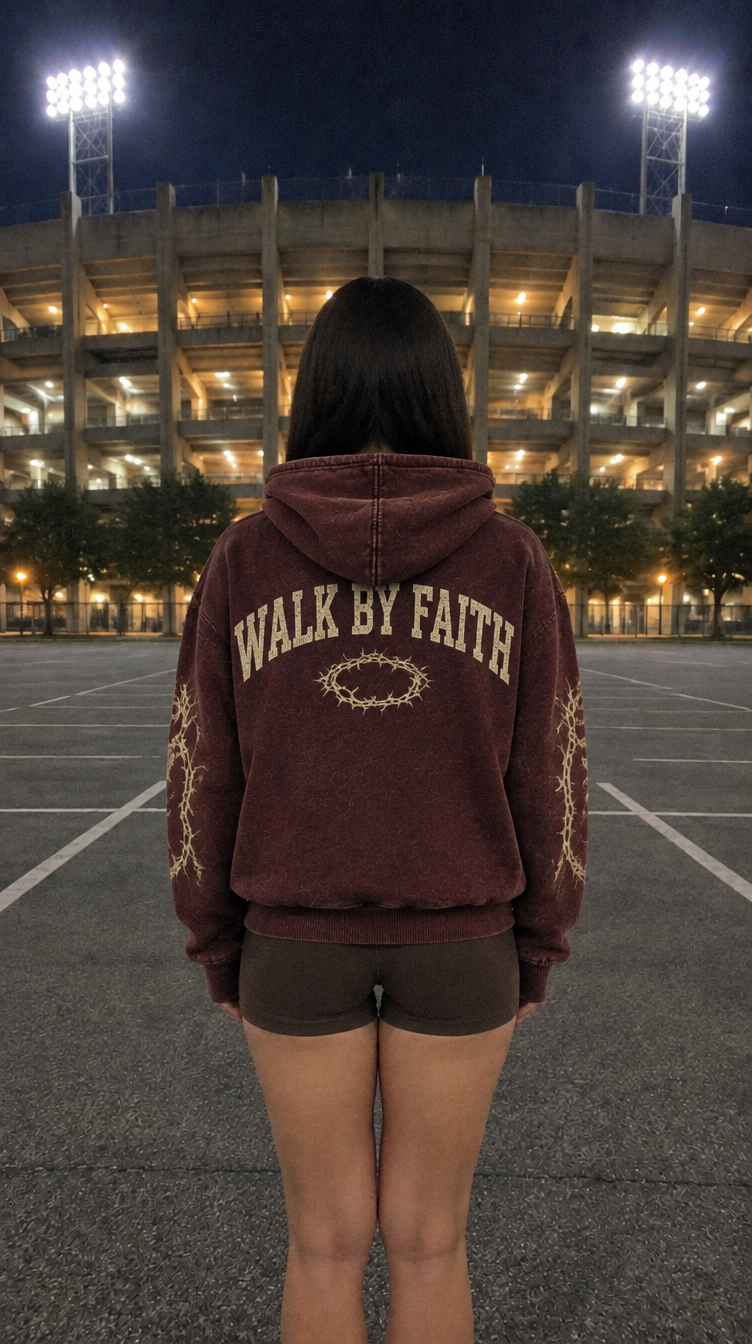 WALK BY FAITH back print, maroon